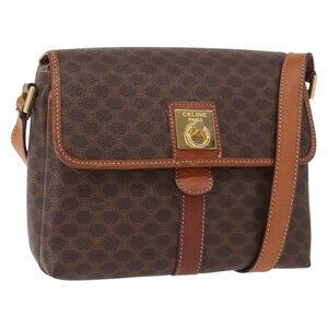 Authentic CELINE Macadam Canvas Shoulder Bag PVC Leather Brown Gold